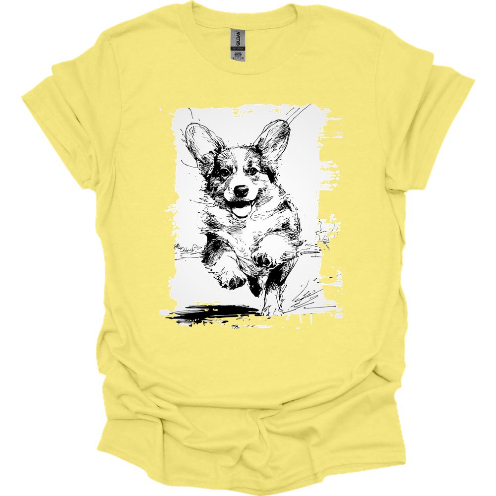 Corgi - Running Dog T-Shirt - Cornsilk