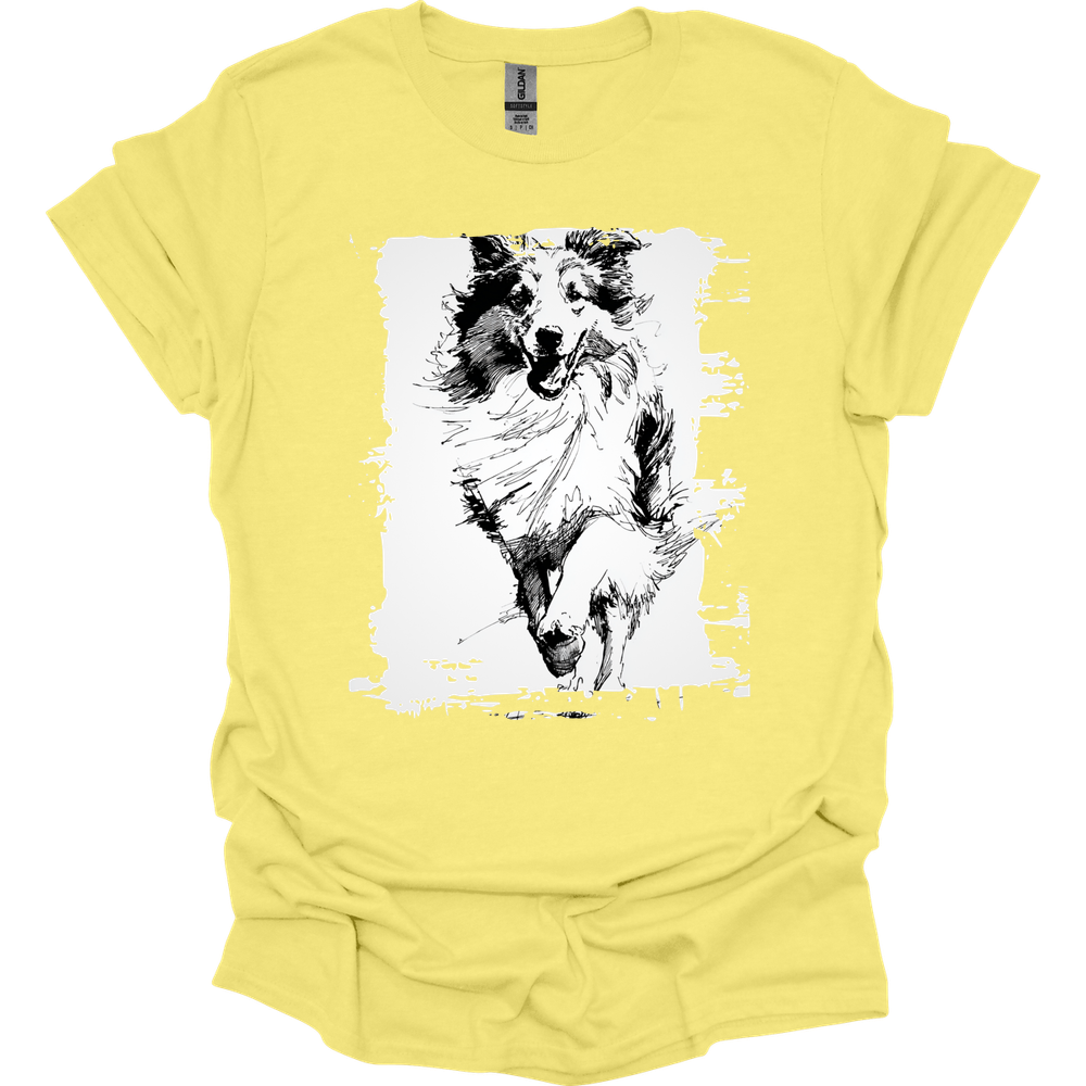 Shetland Sheepdog - Running Dog T-Shirt - Cornsilk