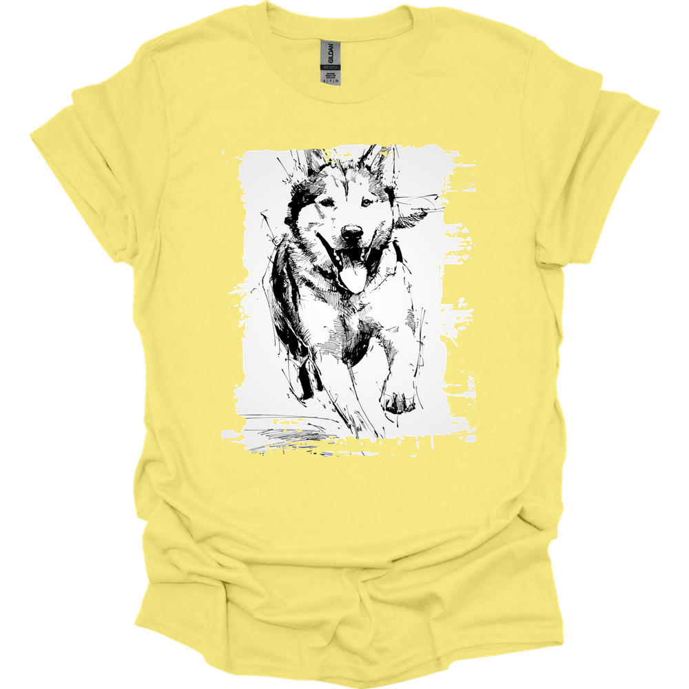 Siberian Husky - Running Dog T-Shirt - Cornsilk