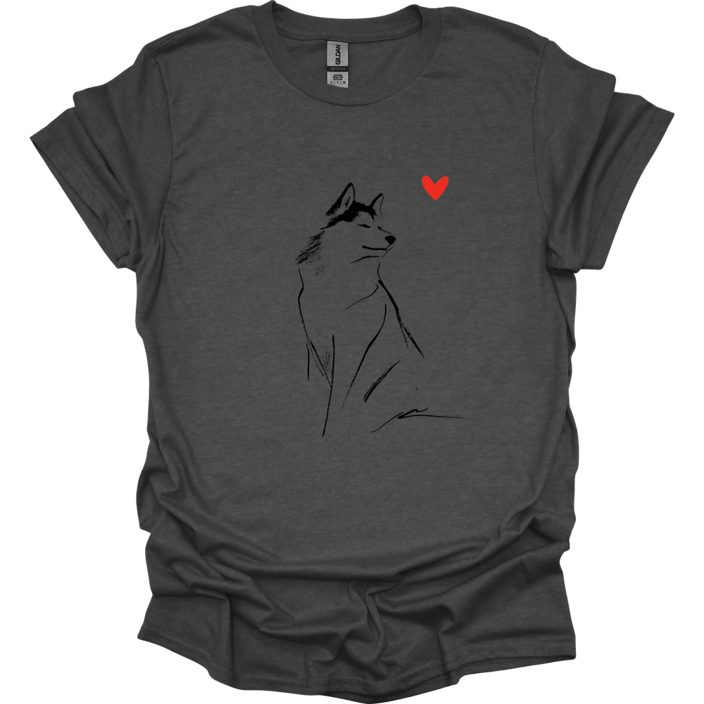 Siberian Husky - Sketch Dog T-Shirt - Dark Heather