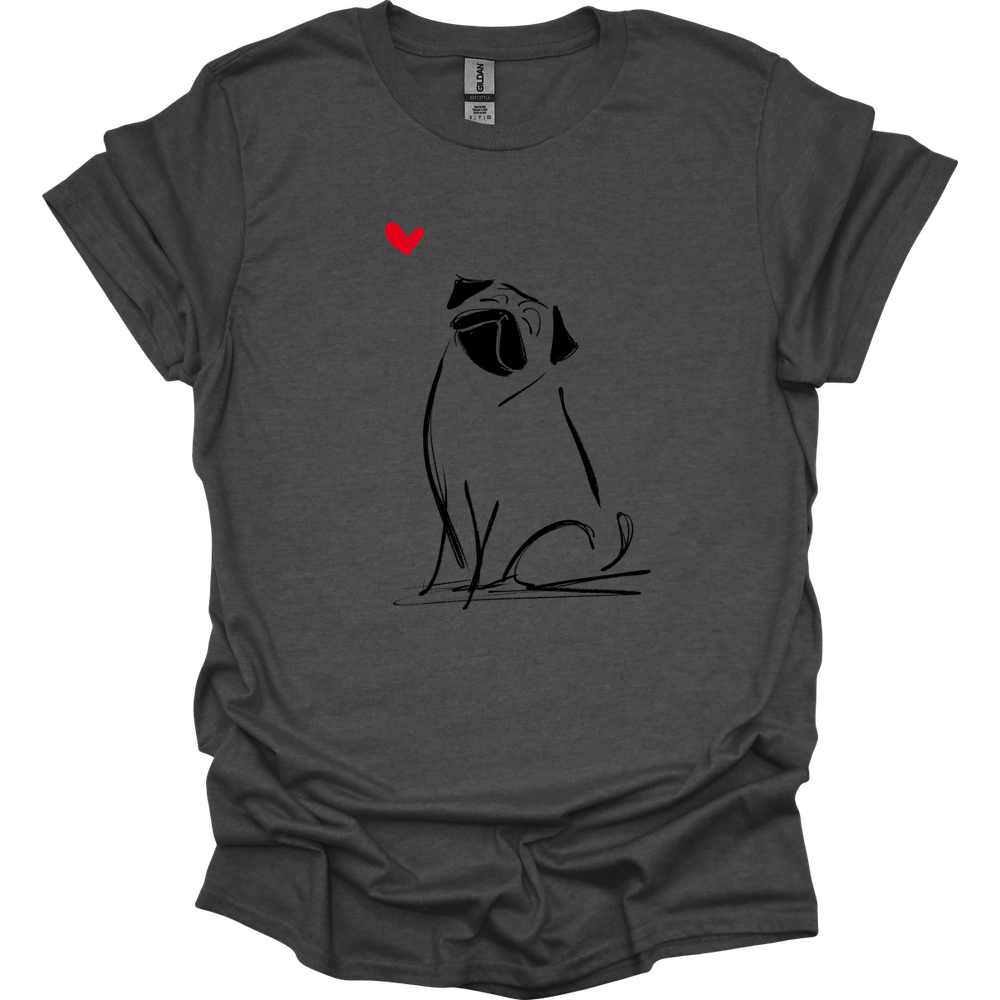 Pug - Sketch Dog T-Shirt - Dark Heather