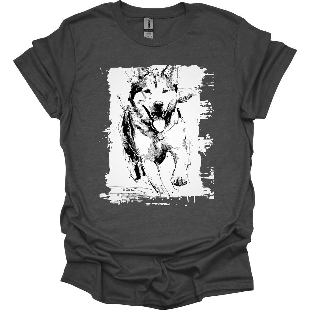 Siberian Husky - Running Dog T-Shirt - Dark Heather