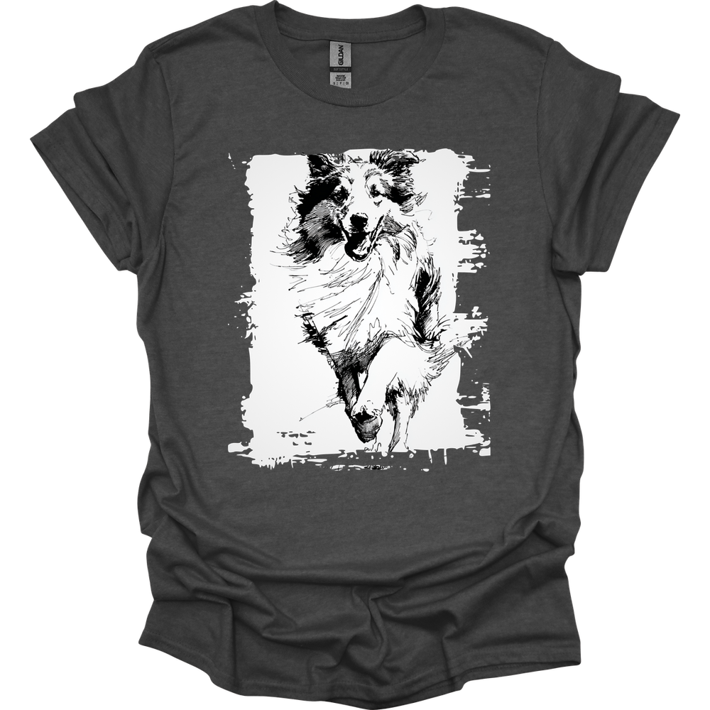 Shetland Sheepdog - Running Dog T-Shirt - Dark Heather