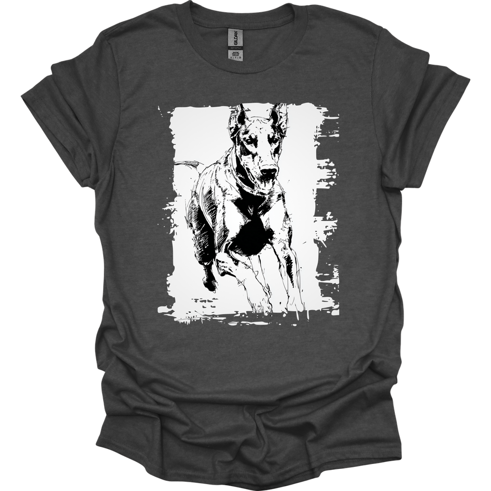 Doberman - Running Dog T-Shirt - Dark Heather