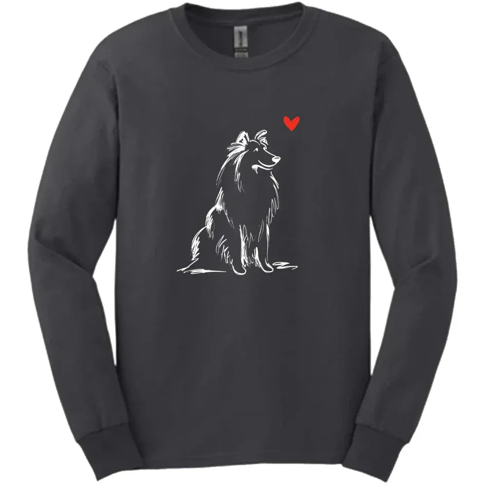 Shetland Sheepdog - Sketch Dog Long Sleeve Tee - Dark Heather