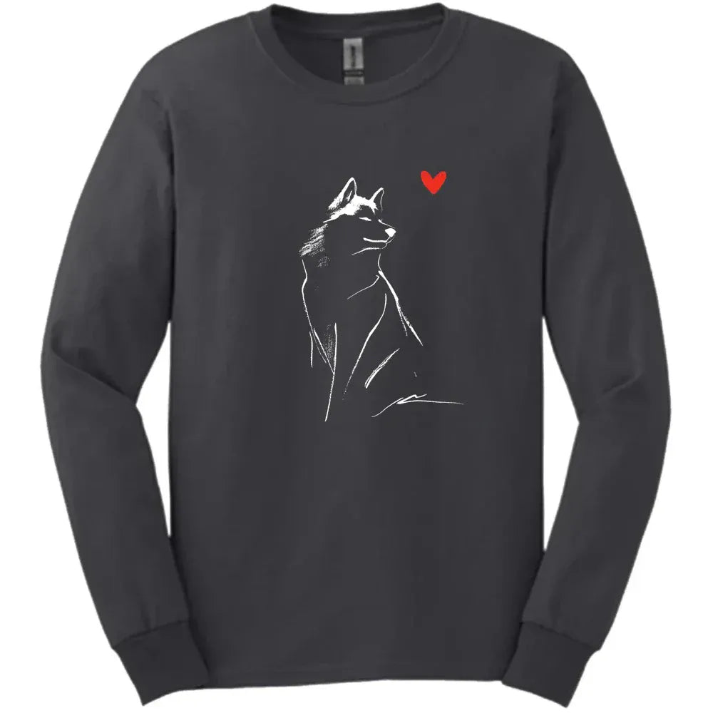 Siberian Husky - Sketch Dog Long Sleeve Tee - Dark Heather