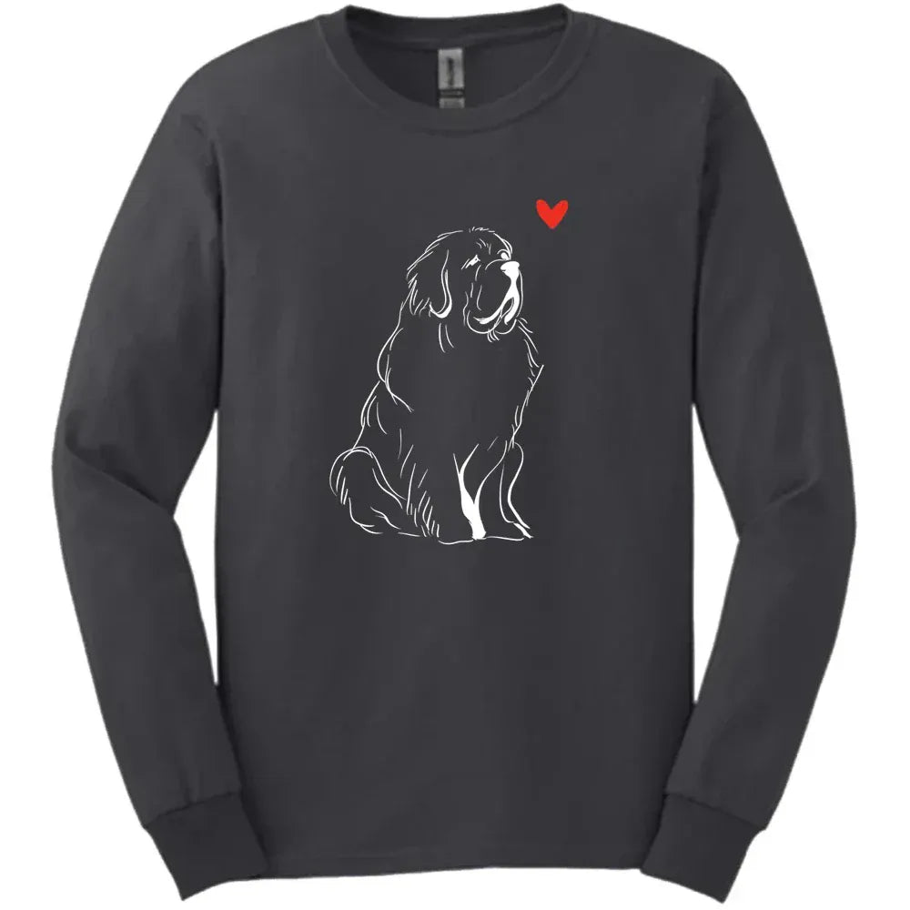 Newfoundland - Sketch Dog Long Sleeve Tee - Dark Heather