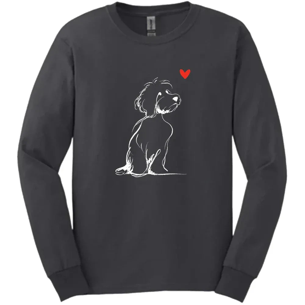 Cavapoo - Sketch Dog Long Sleeve Tee - Dark Heather