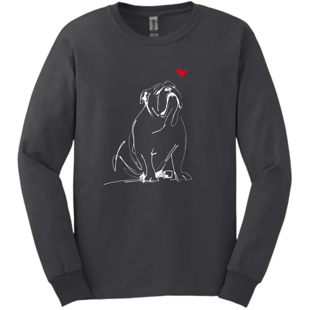Bulldog - Sketch Dog Long Sleeve Tee - Dark Heather