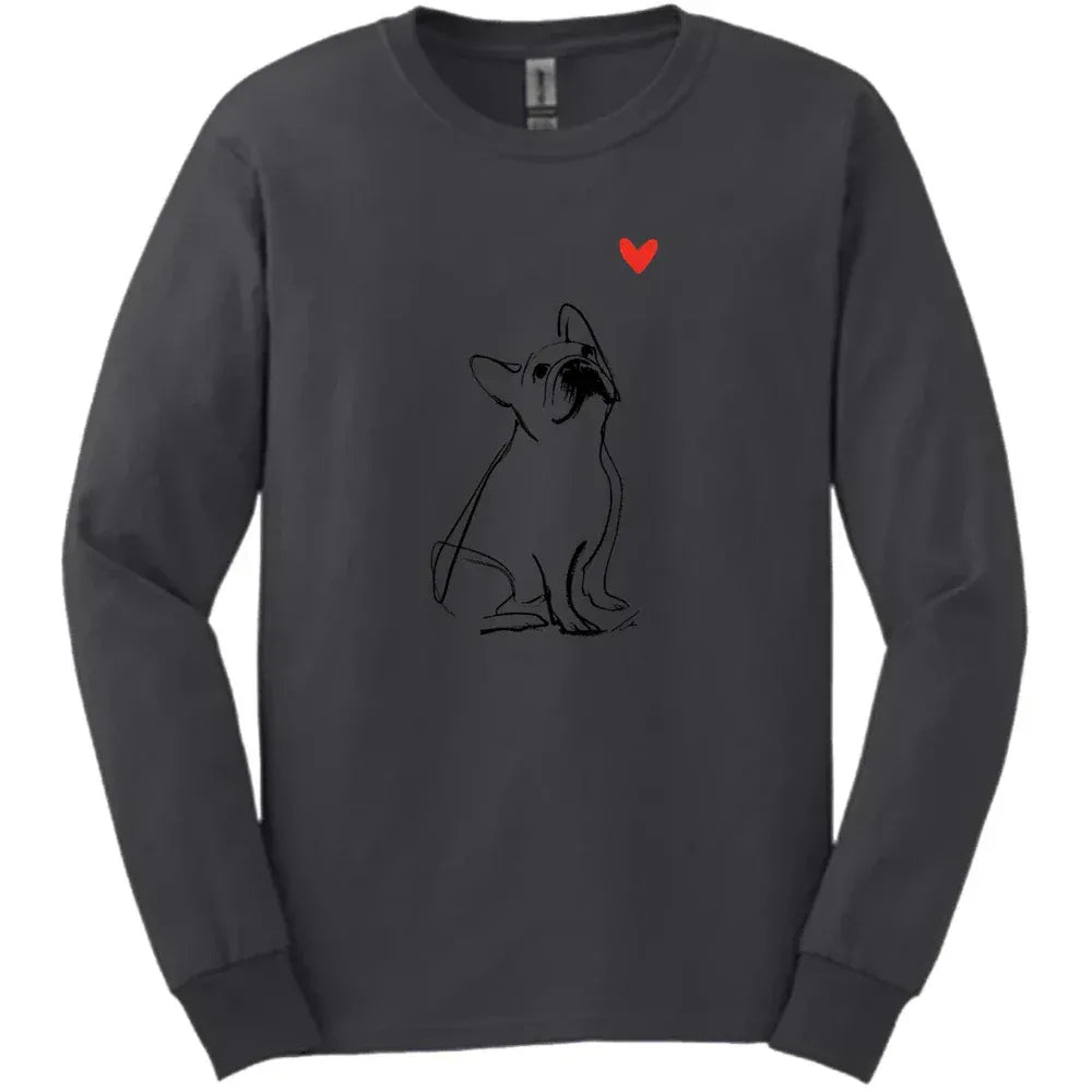 French Bulldog - Sketch Dog Long Sleeve Tee - Dark Heather