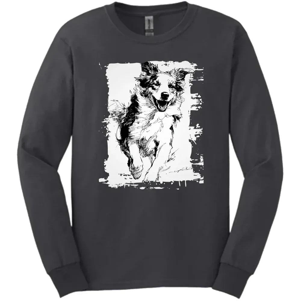 Australian Shepherd - Running Dog Long Sleeve Tee - Dark Heather