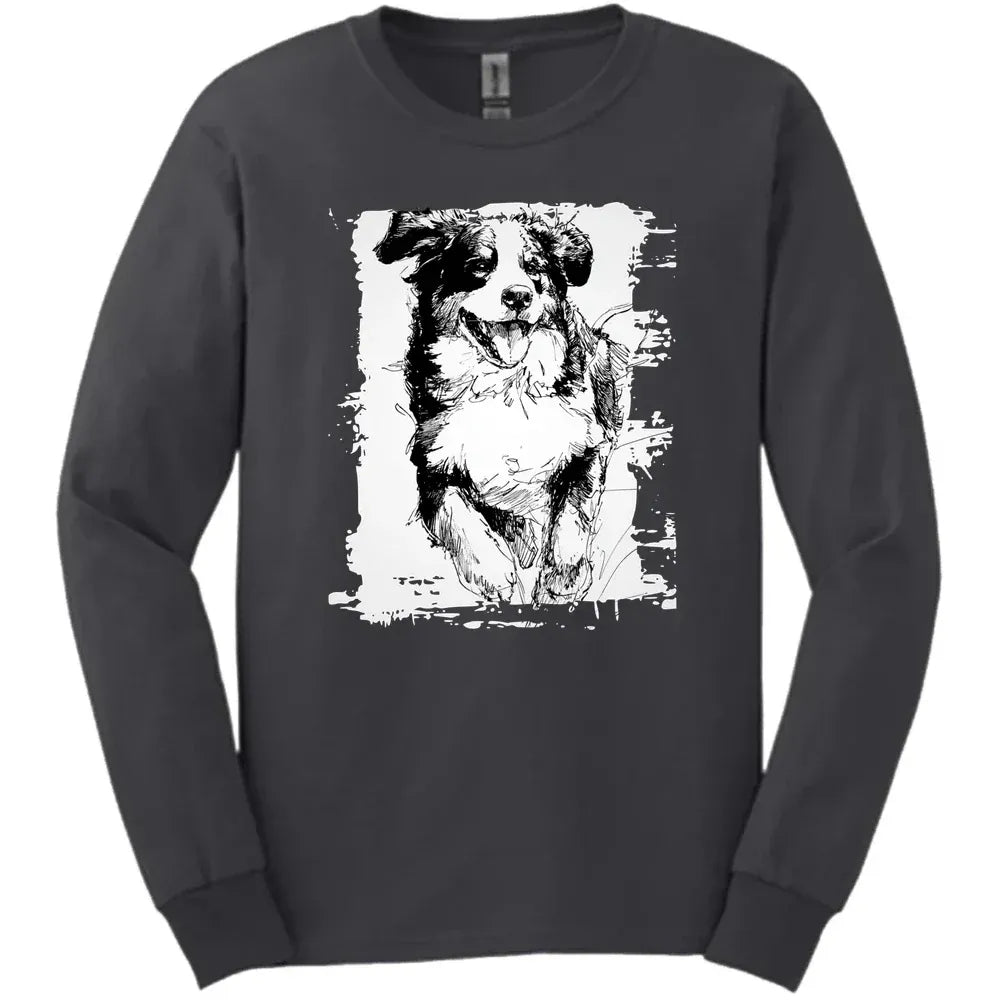 Bernese Mountain Dog - Running Dog Long Sleeve Tee - Dark Heather