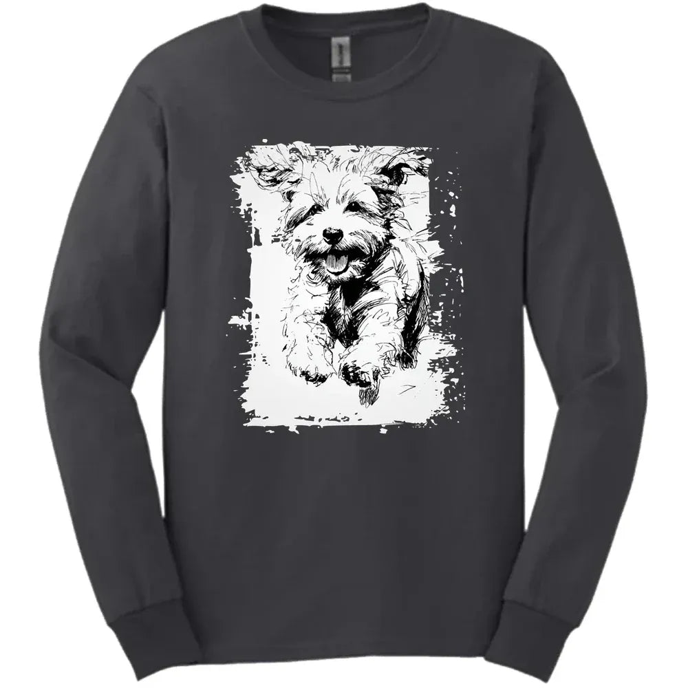 Bichon Frise - Running Dog Long Sleeve Tee - Dark Heather