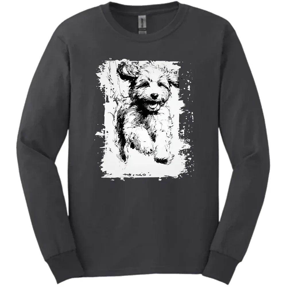 Cavapoo - Running Dog Long Sleeve Tee - Dark Heather