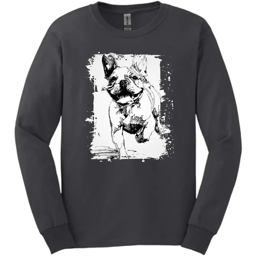French Bulldog - Running Dog Long Sleeve Tee - Dark Heather