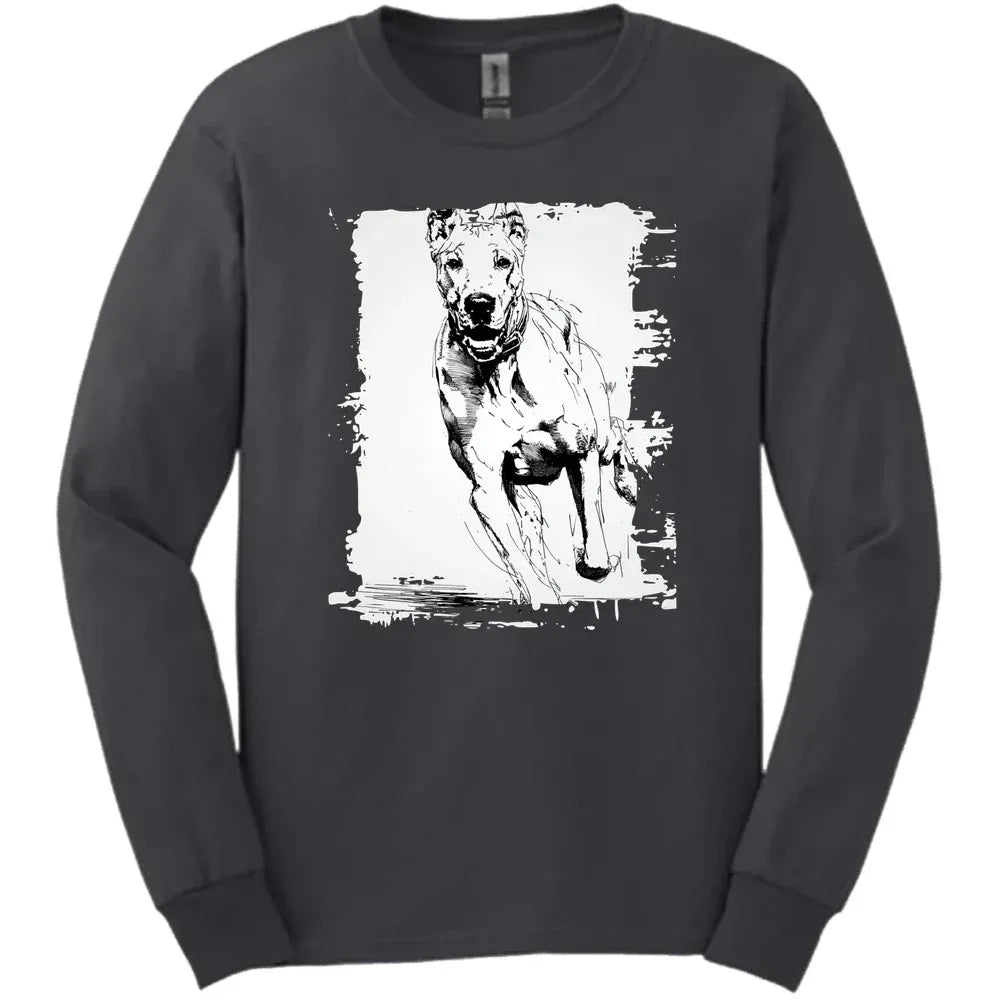 Great Dane - Running Dog Long Sleeve Tee - Dark Heather