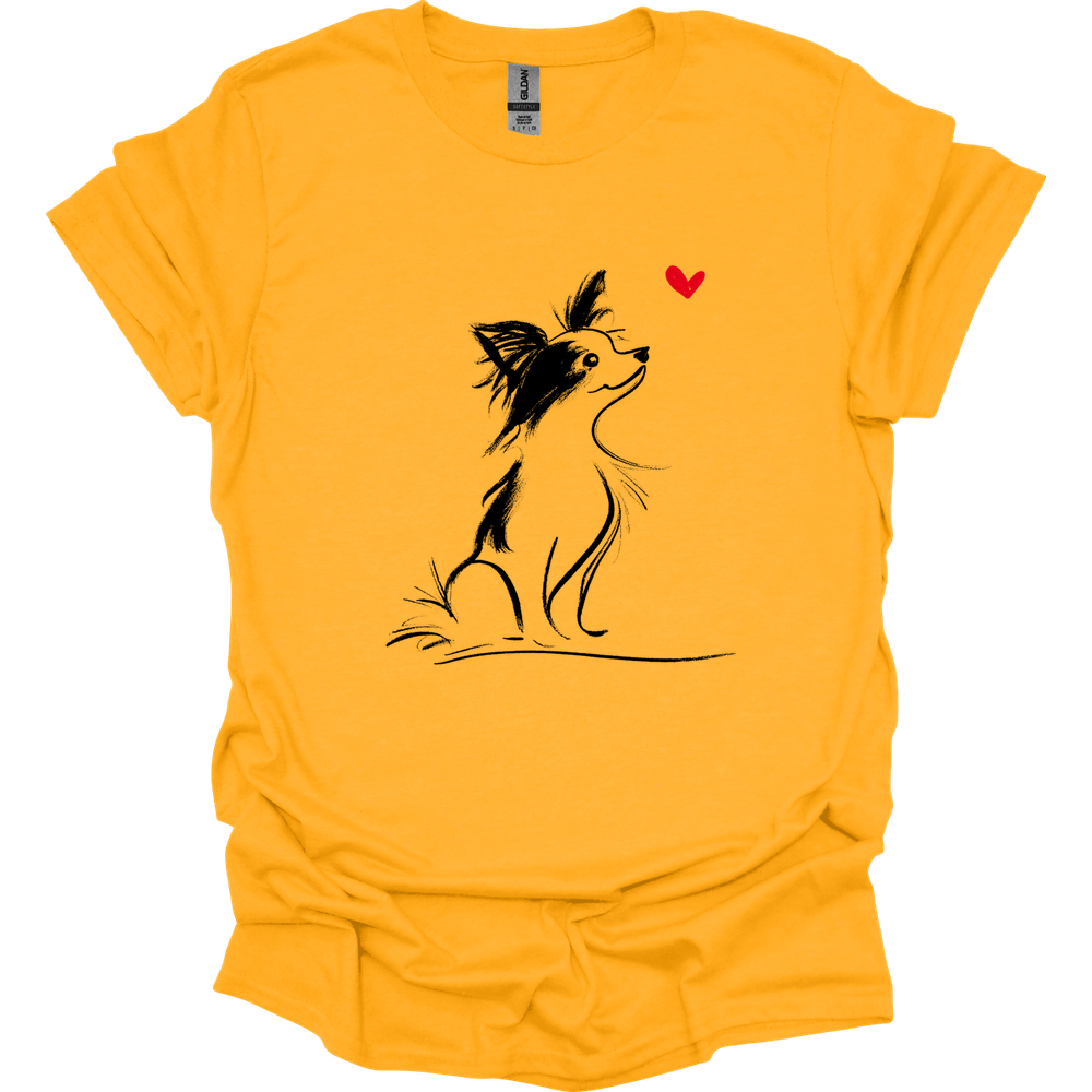 Papillon - Sketch Dog T-Shirt - Gold