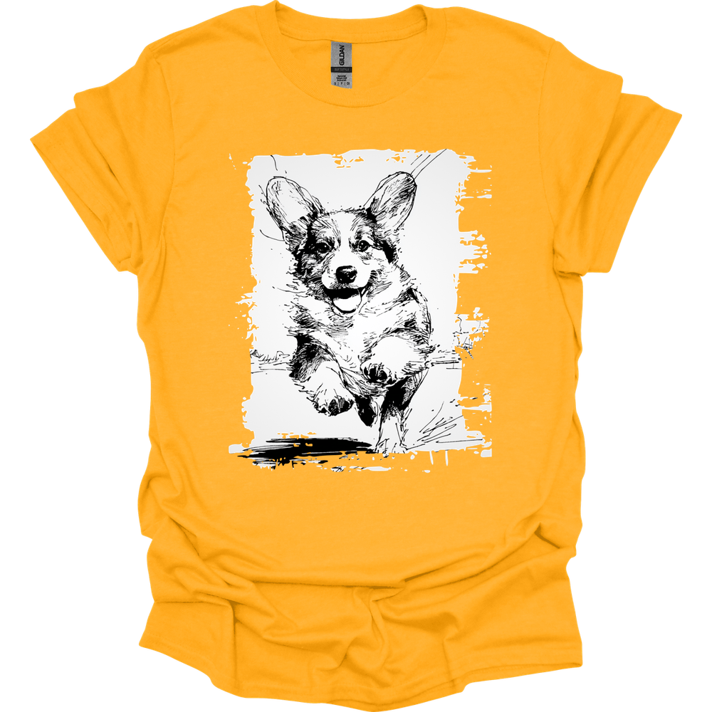 Corgi - Running Dog T-Shirt - Gold