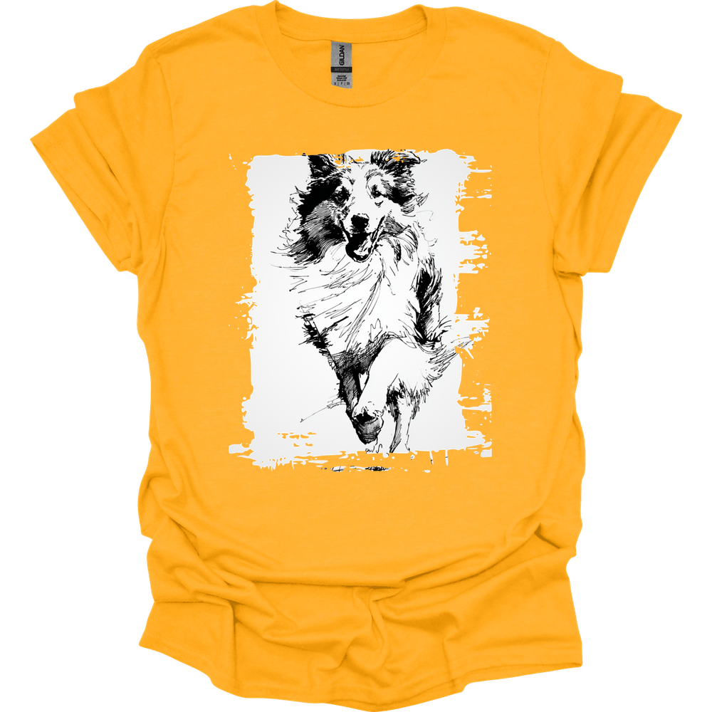 Shetland Sheepdog - Running Dog T-Shirt - Gold