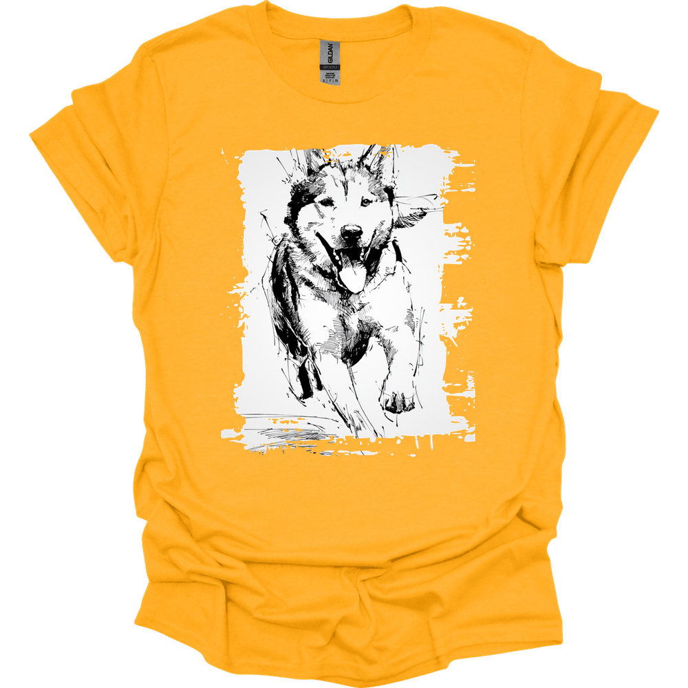 Siberian Husky - Running Dog T-Shirt - Gold