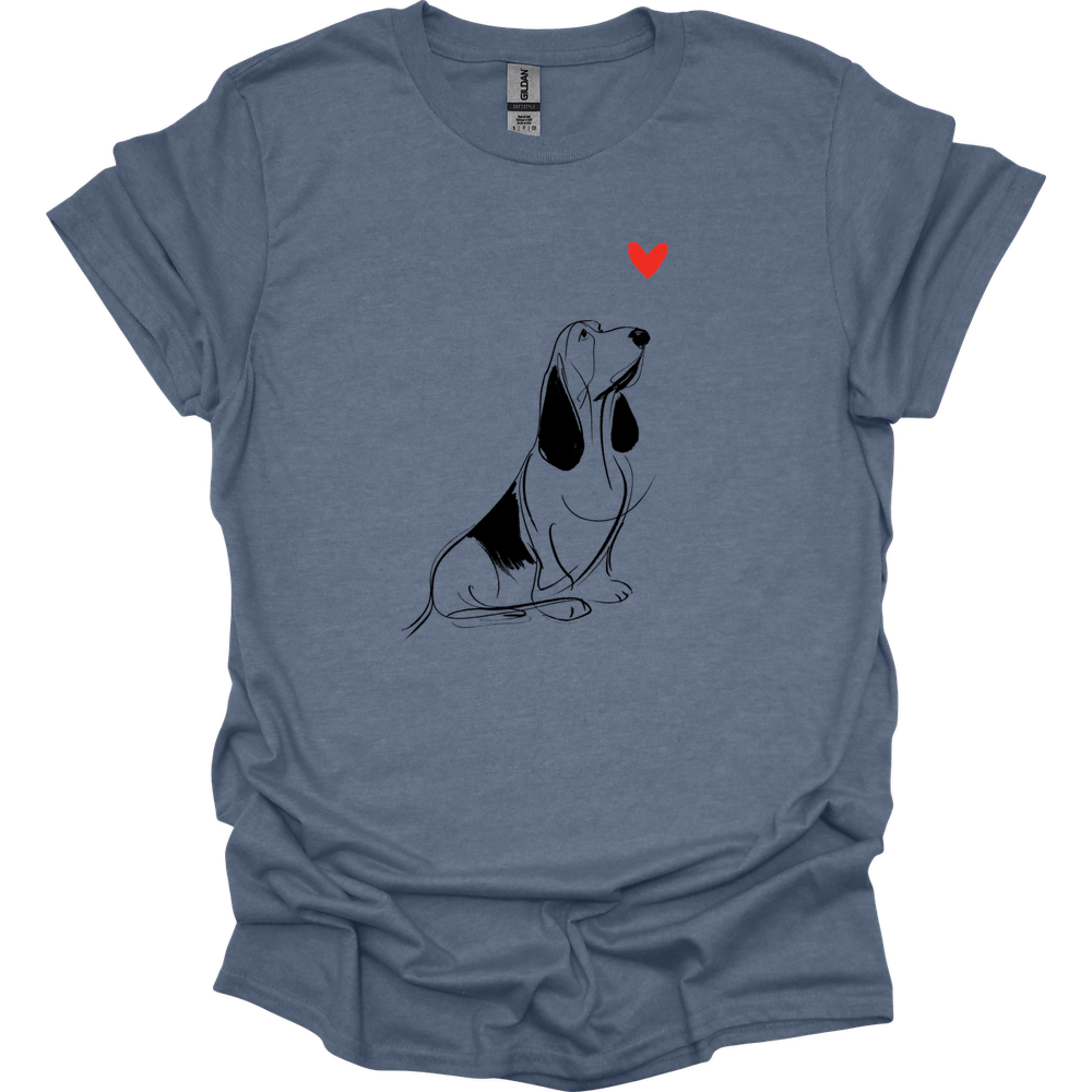 Basset Hound - Sketch Dog T-Shirt - Heather Indigo