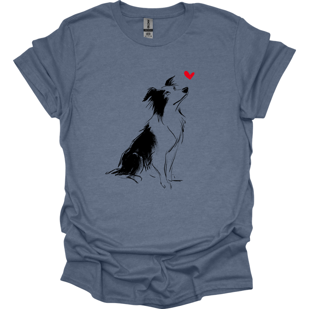 Border Collie - Sketch Dog T-Shirt - Heather Indigo