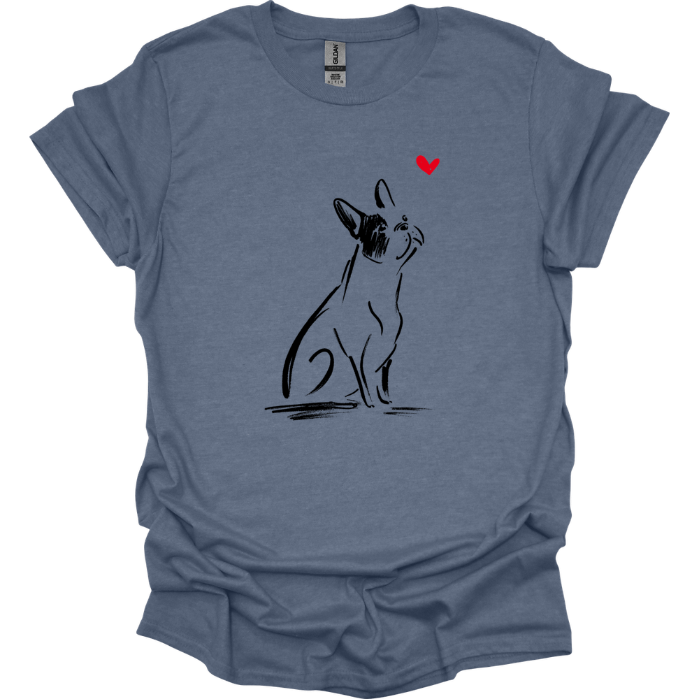 Boston Terrier - Sketch Dog T-Shirt - Heather Indigo