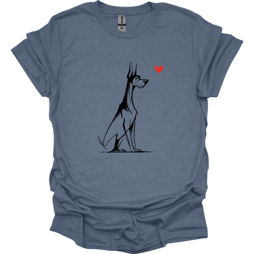 Doberman - Sketch Dog T-Shirt - Heather Indigo
