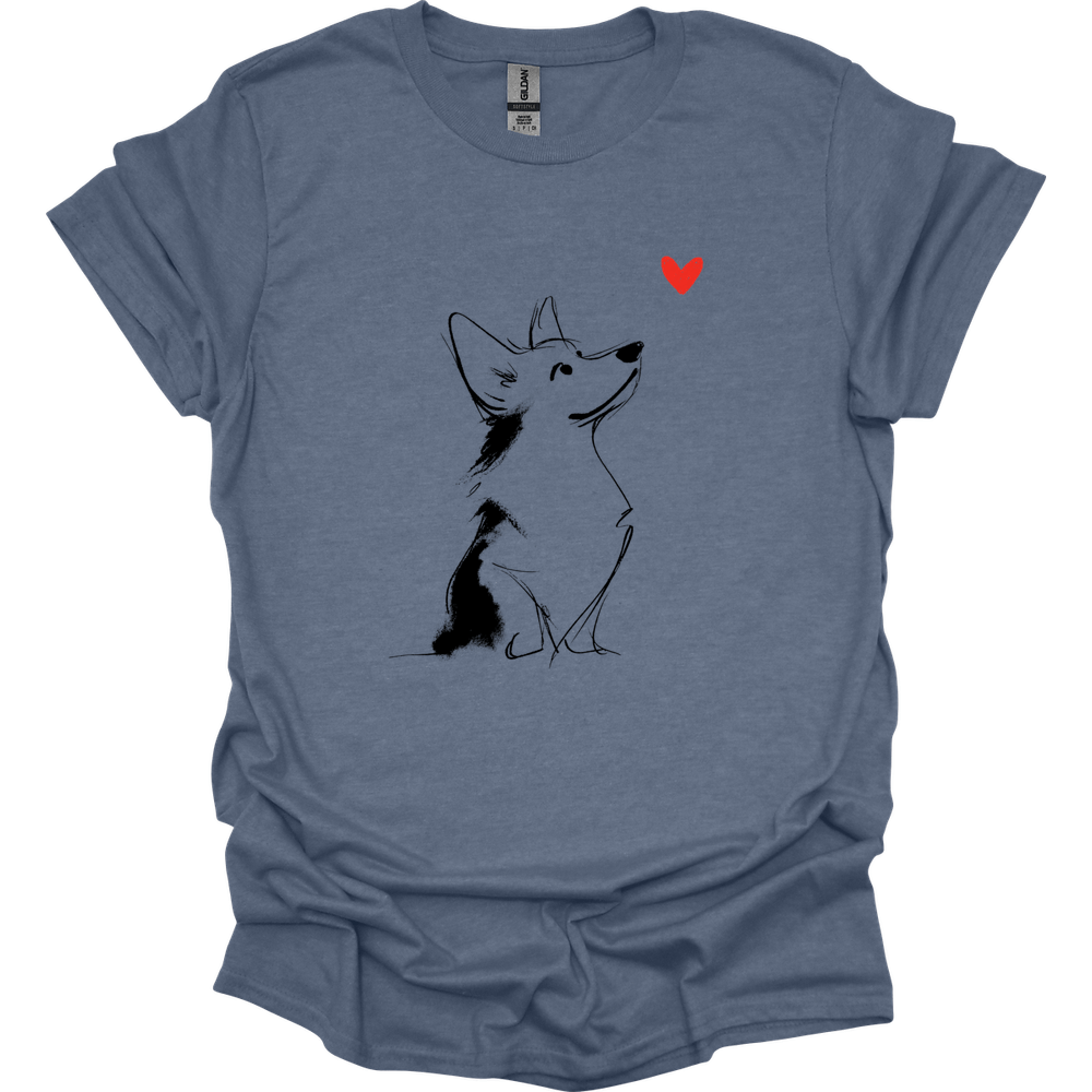 Corgi - Sketch Dog T-Shirt - Heather Indigo