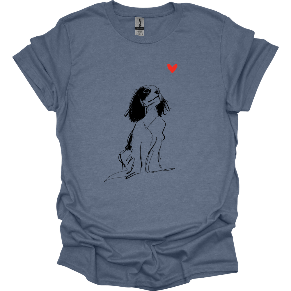 Cavalier King Charles Spaniel - Sketch Dog T-Shirt - Heather Indigo