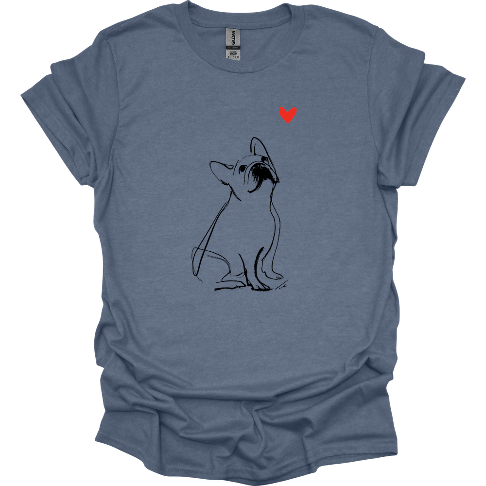 French Bulldog - Sketch Dog T-Shirt - Heather Indigo