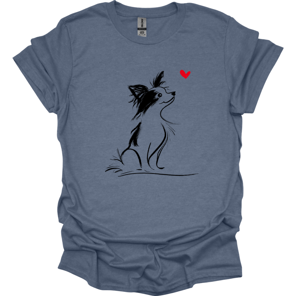 Papillon - Sketch Dog T-Shirt - Heather Indigo