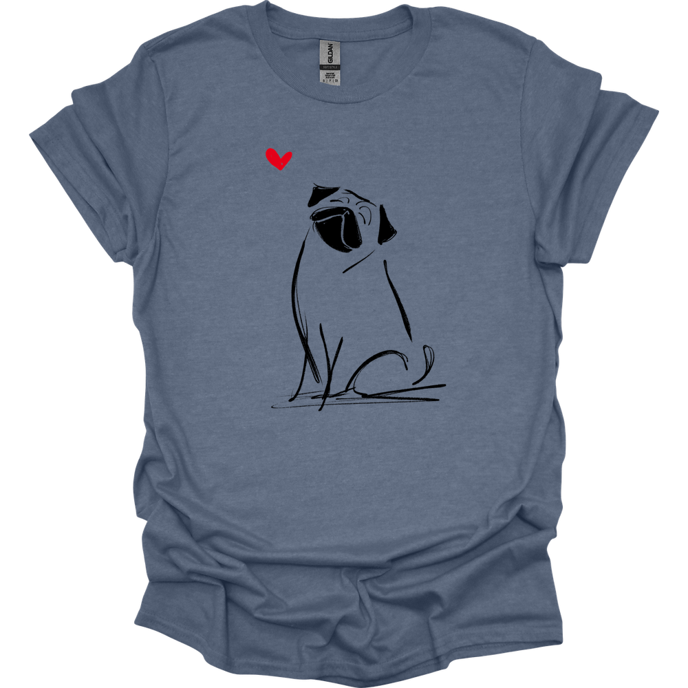 Pug - Sketch Dog T-Shirt - Heather Indigo
