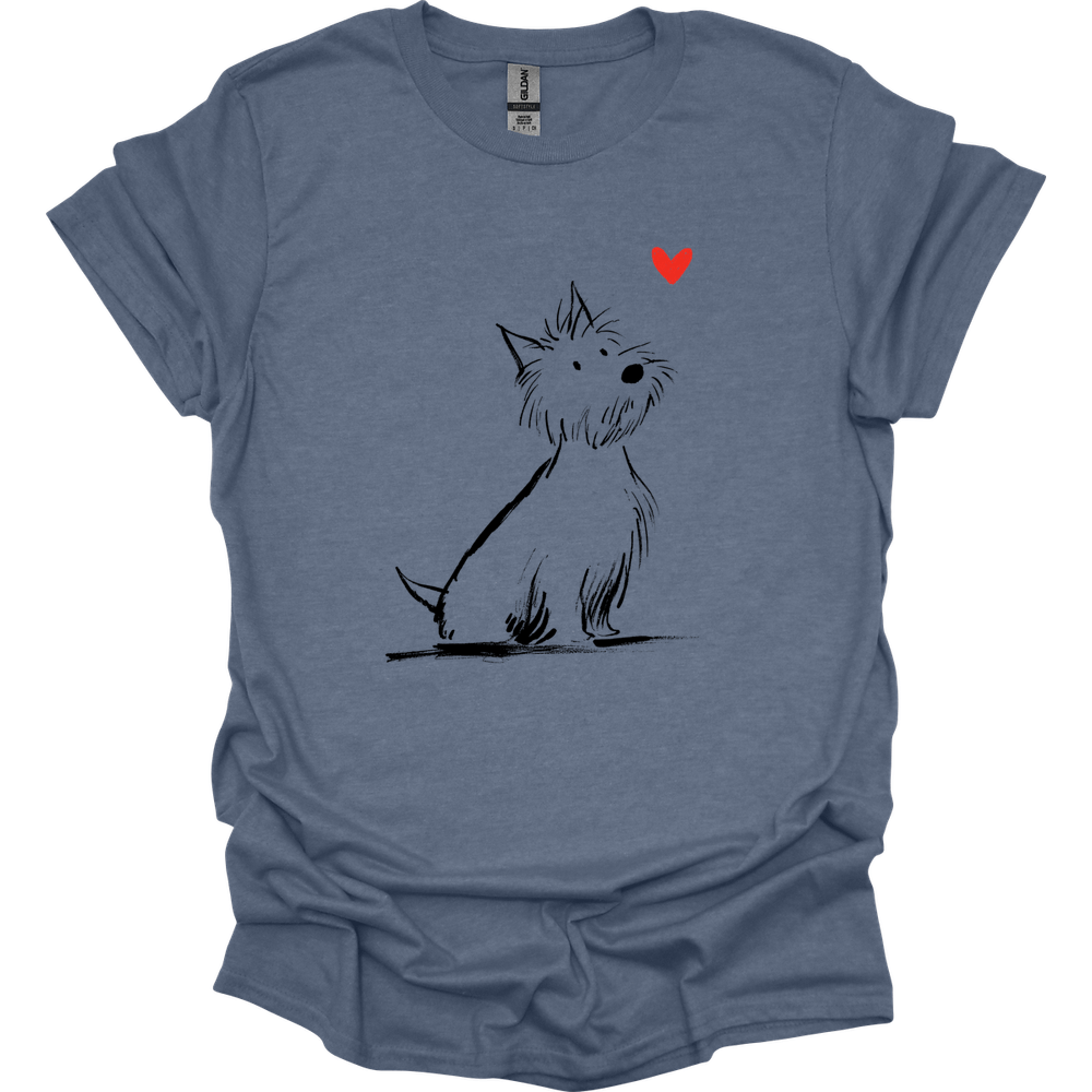 West Highland White Terrier - Sketch Dog T-Shirt - Heather Indigo