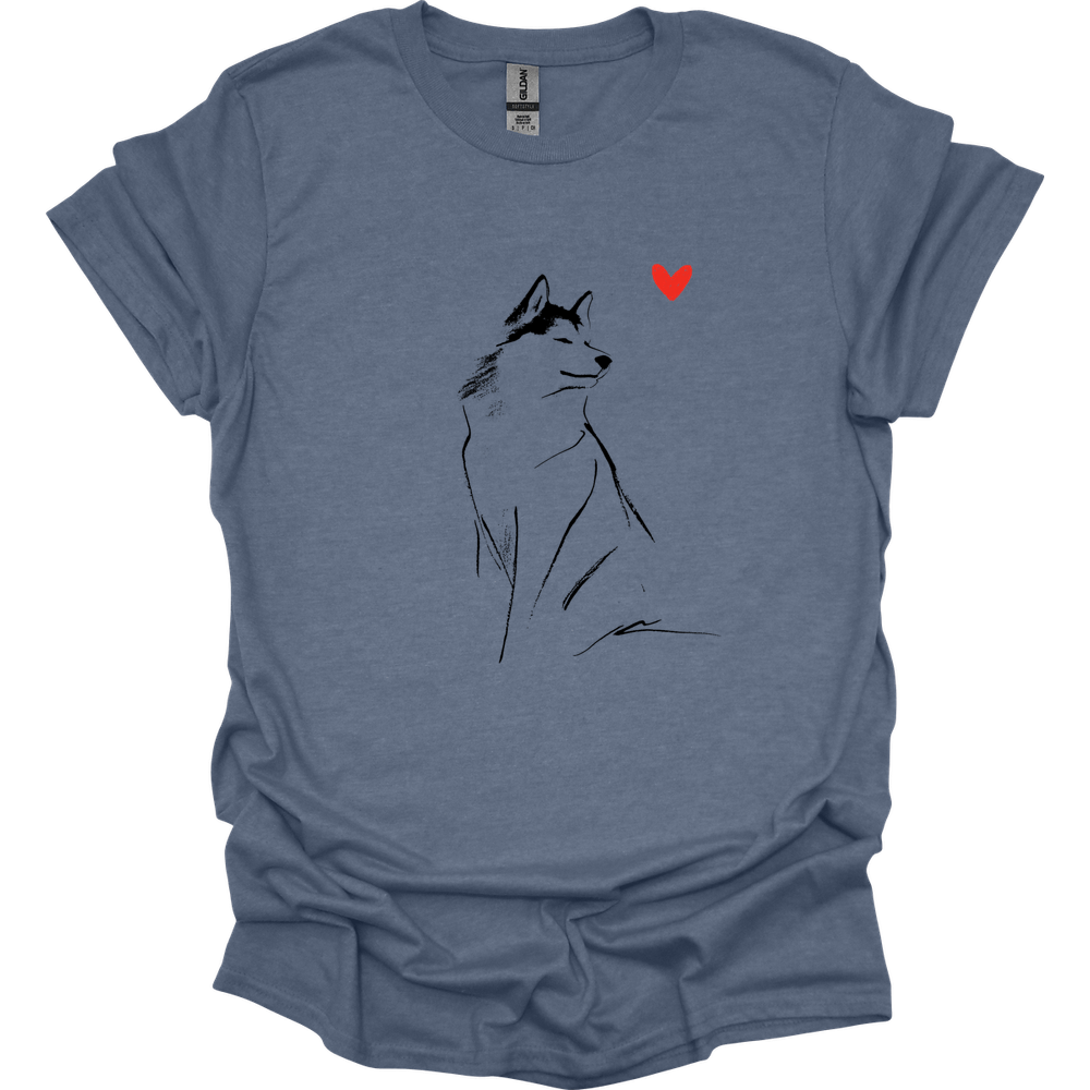Siberian Husky - Sketch Dog T-Shirt - Heather Indigo