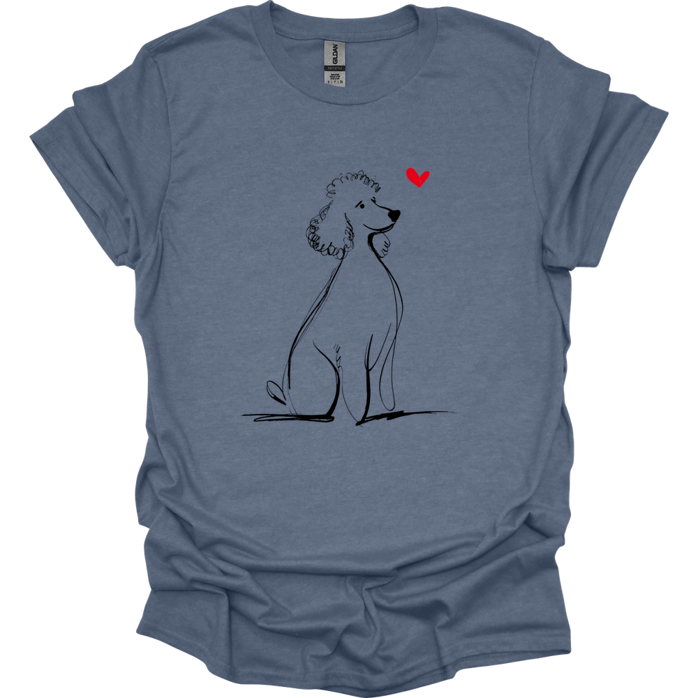 Poodle - Sketch Dog T-Shirt - Heather Indigo