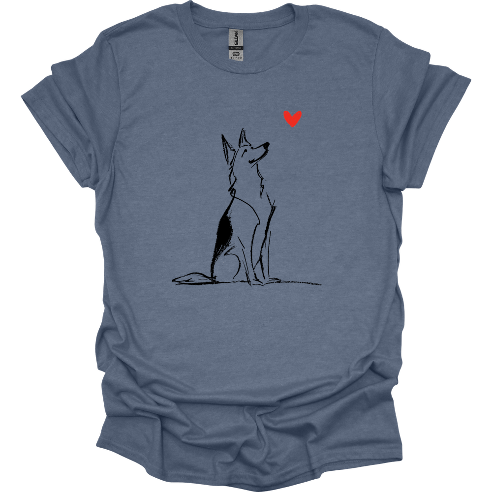 German Shepherd - Sketch Dog T-Shirt - Heather Indigo