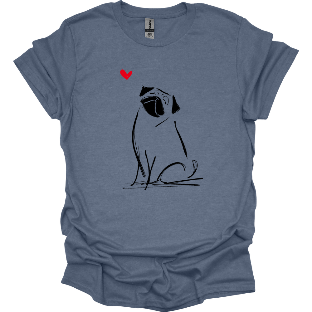 Pug - Sketch Dog T-Shirt - Heather Indigo