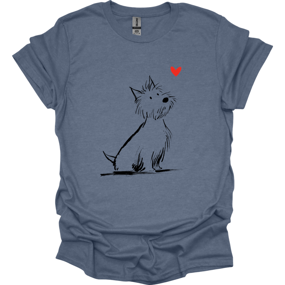 West Highland White Terrier - Sketch Dog T-Shirt - Heather Indigo