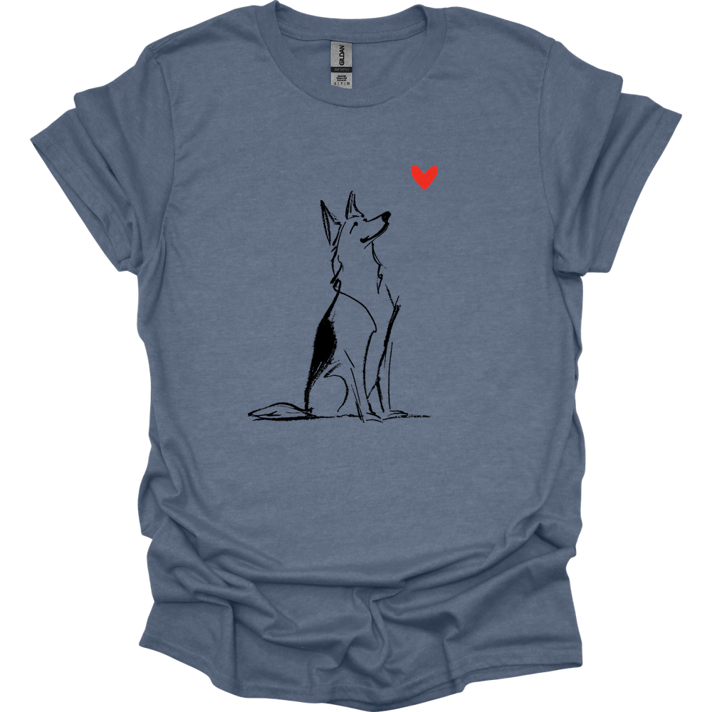 German Shepherd - Sketch Dog T-Shirt - Heather Indigo