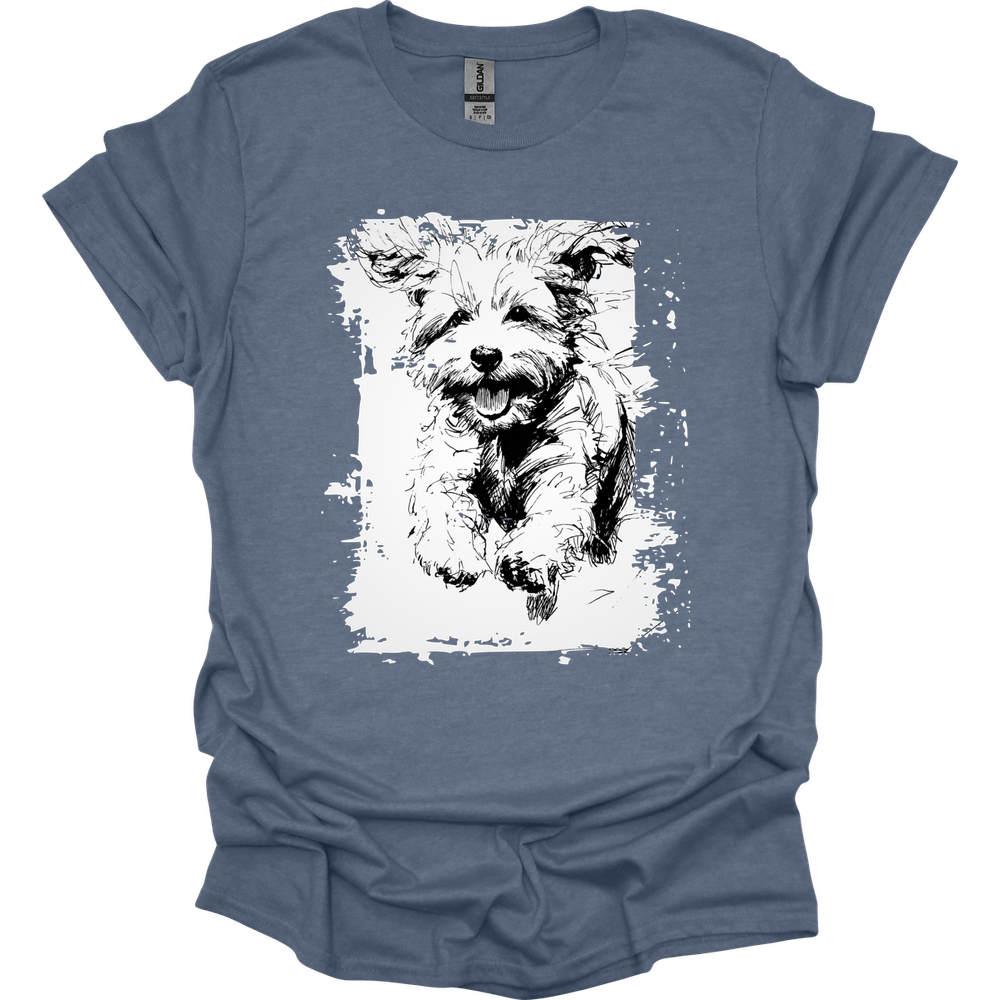 Bichon Frise - Running Dog T-Shirt - Heather Indigo