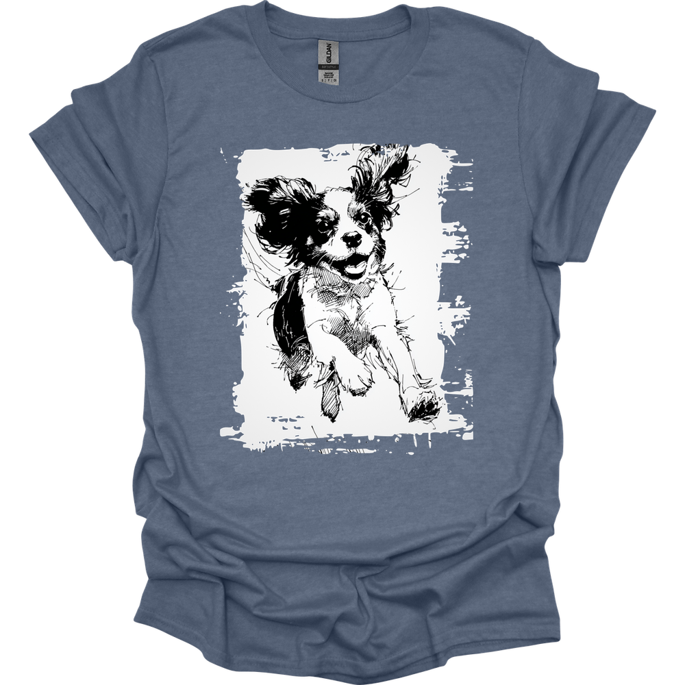 Cavalier King Charles Spaniel - Running Dog T-Shirt - Heather Indigo