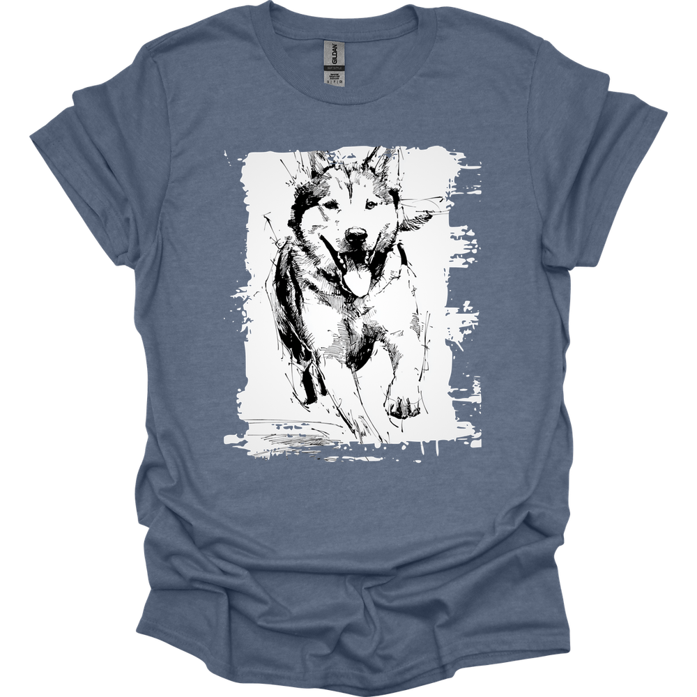 Siberian Husky - Running Dog T-Shirt - Heather Indigo