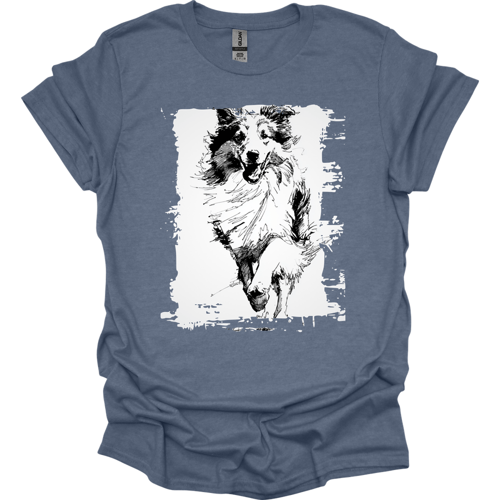 Shetland Sheepdog - Running Dog T-Shirt - Heather Indigo