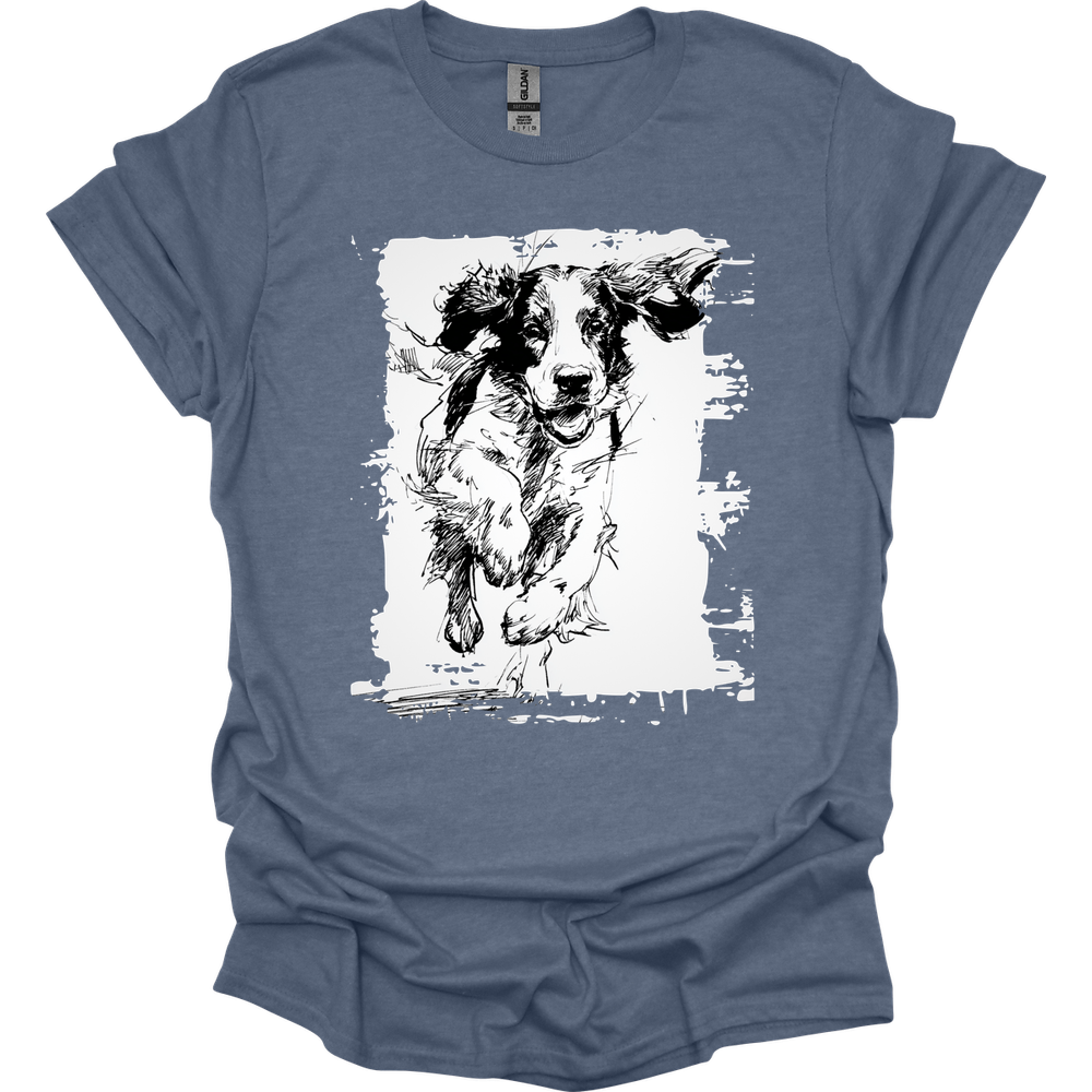 English Springer Spaniel - Running Dog T-Shirt - Heather Indigo