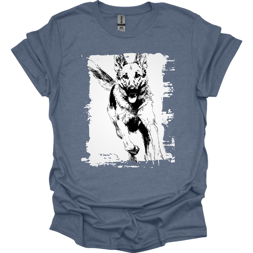 German Shepherd - Running Dog T-Shirt - Heather Indigo