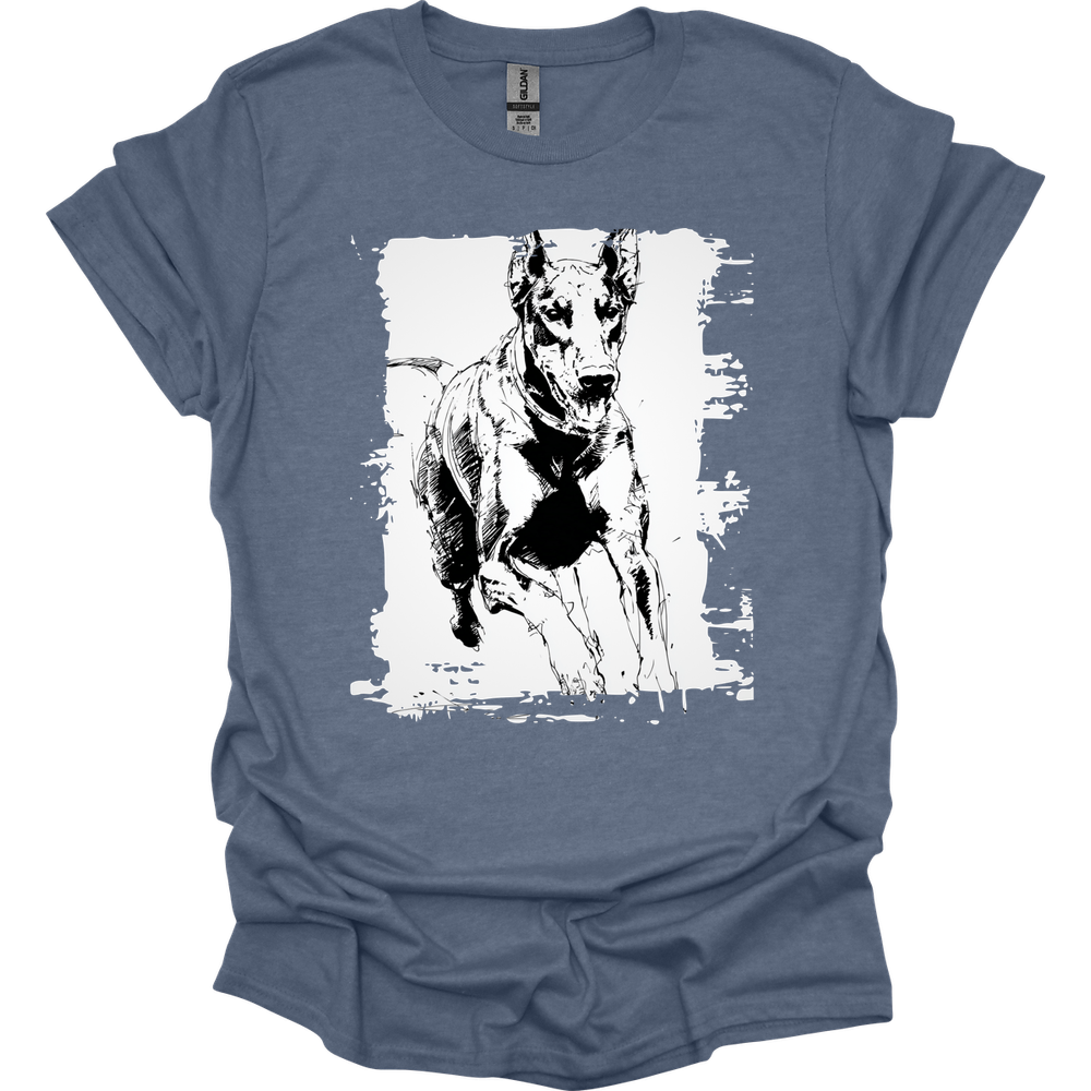 Doberman - Running Dog T-Shirt - Heather Indigo