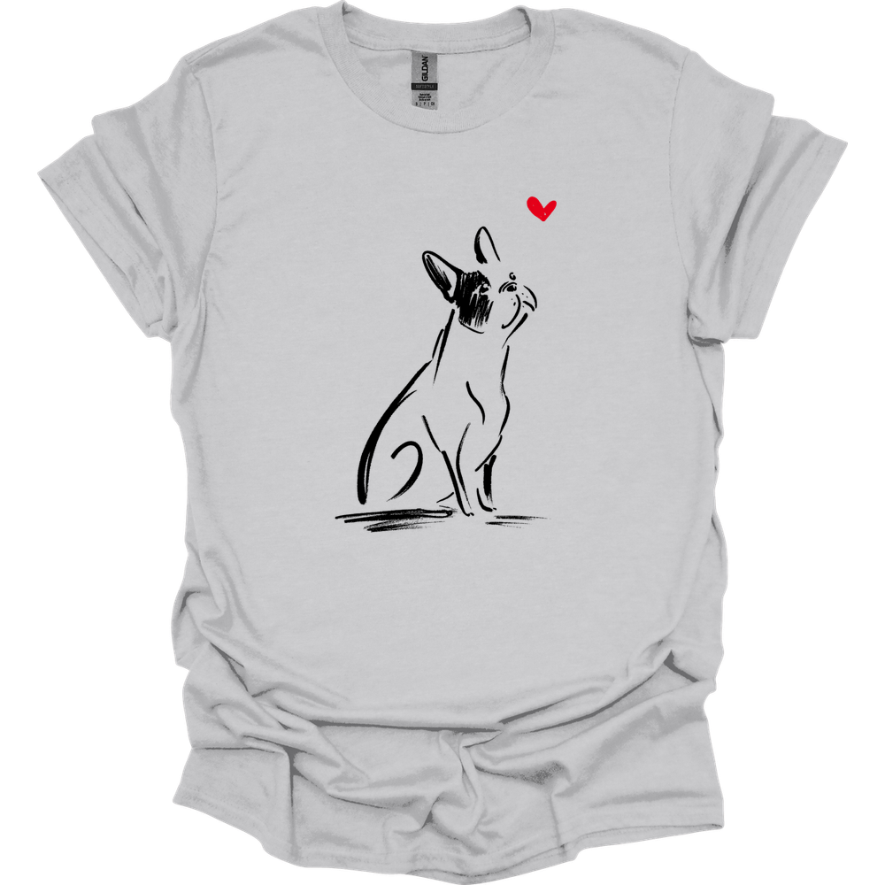 Boston Terrier - Sketch Dog T-Shirt - Ice Grey