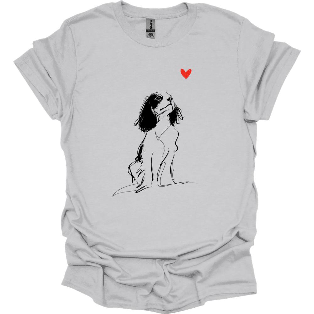 Cavalier King Charles Spaniel - Sketch Dog T-Shirt - Ice Grey