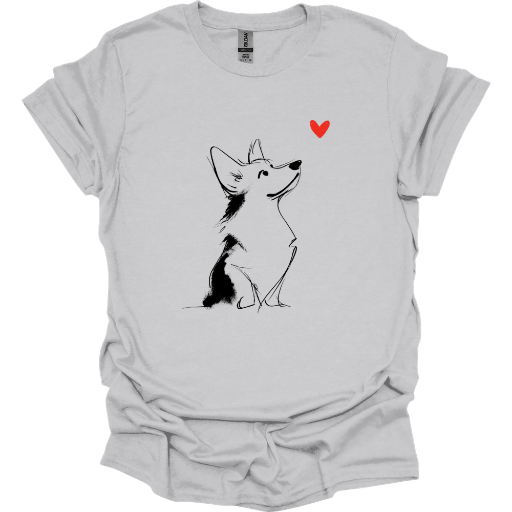 Corgi - Sketch Dog T-Shirt - Ice Grey